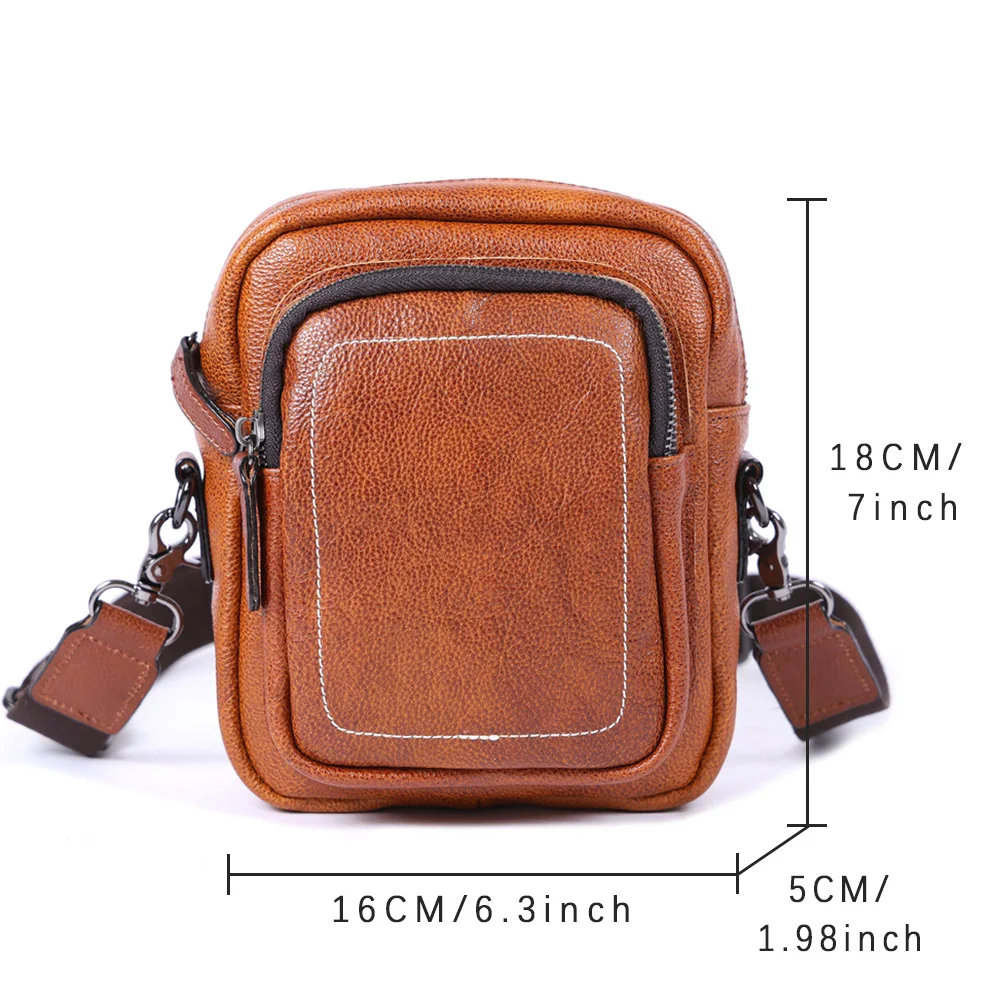 Premium Echtleder Herren Umhängetasche Brusttasche für Männer Vollnarbenleder Mini-Schultertasche für Handy & Schlüssel – Detail 3