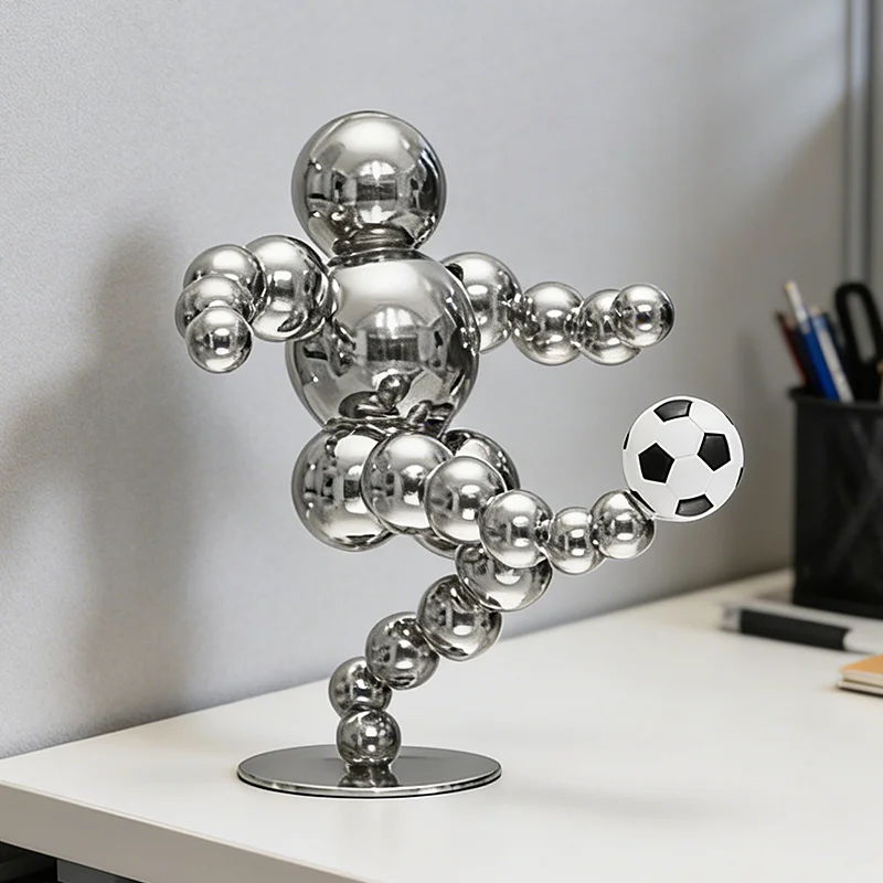 za-Modern Athletic Motion Desk Spherical Joint Figurine Shelf Decor Polished Stainless Steel Gold Silver Soccer Man Sculpture%