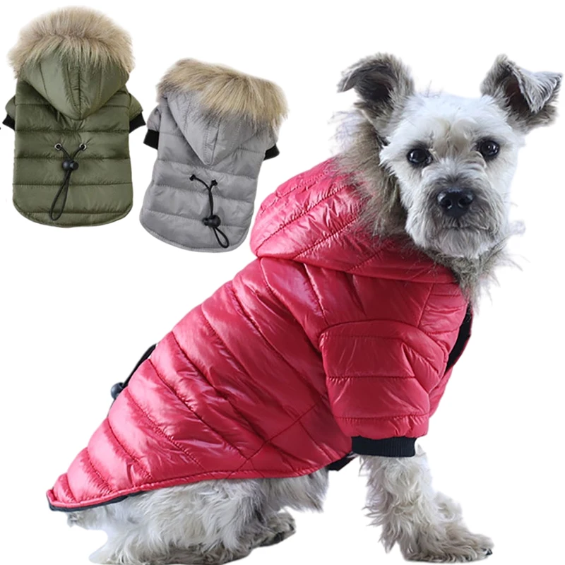 Winter Warm Dog Coats for Small Dogs Fur Hood Jackets Waterproof Pet Puppy Costumes French Bulldog Chihuahua Outfits Clothing