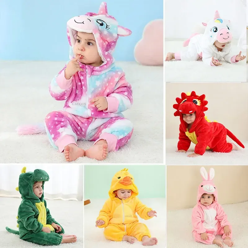 Baby Girl Onesies Animal Kigurumi Kids Pajamas Cow Lion Dinosaur Monkey Anime Cosplay Costume Winter Flannel Toddler Boy Pyjama