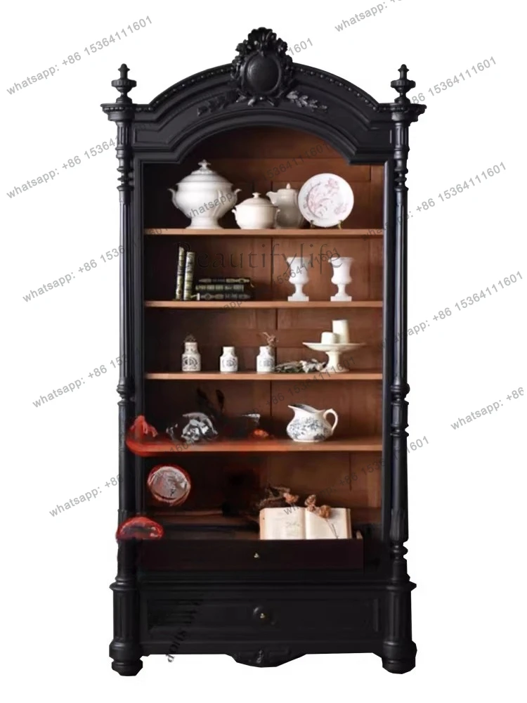 

French vintage solid wood bookcase American home storage decoration vintage style contrasting wine cabinet