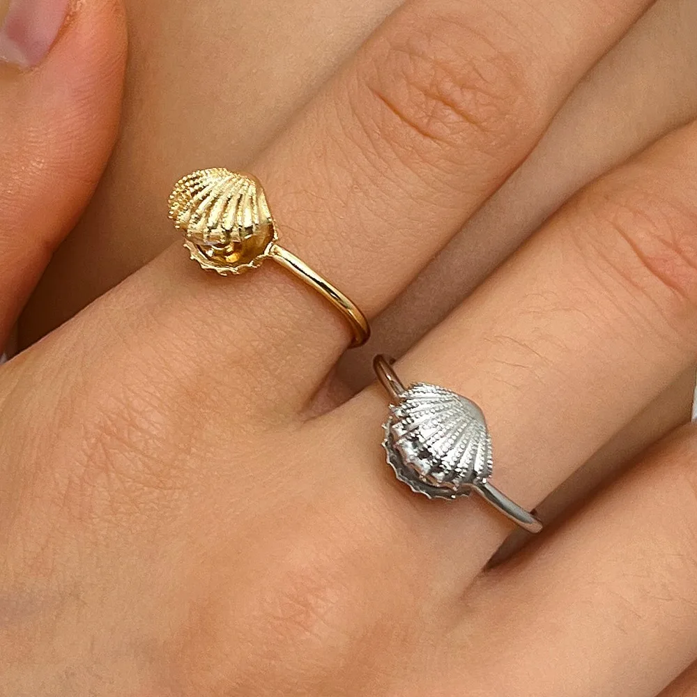 New Creative Openable Shell Faux Pearl Zircon Open Adjustable Rings for Women Ocean Beach Style Stackable Statement Ring Jewelry