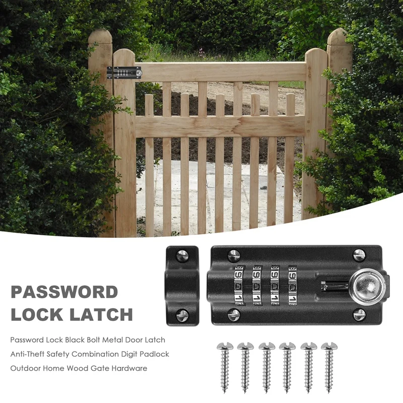 Password Lock Bolt Metal Door Latch Anti-Theft Safety Combination Digit Padlock Outdoor Home Wood Gate Hardware