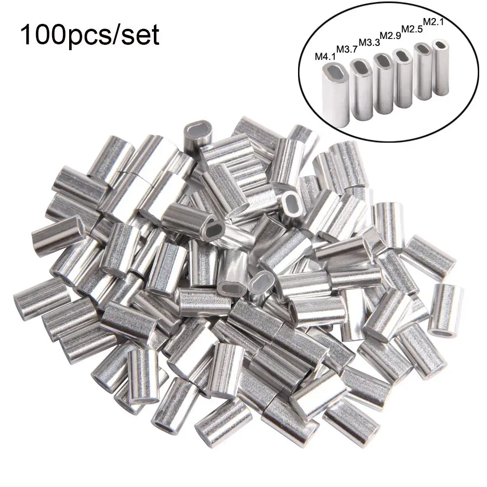 Aluminum Fishing Crimp Sleeves 100pcs/lot Double Oval Fishing Line Crimping Tube Wire Crimp Connector Accessories 1.0-2.0mm