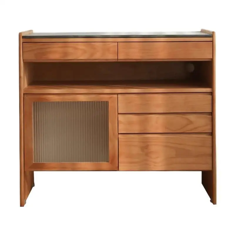Nordic small apartment solid wood chest living room rock slab coffee water bar simple sweeping robot storage cabinet
