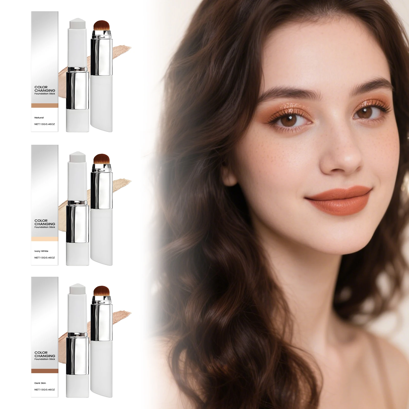 Two-in-One Color-Changing Foundation Stick Long Lasting Lightweight Natural Makeup Fresh and Non-greasy Full Coverage Makeup 13g