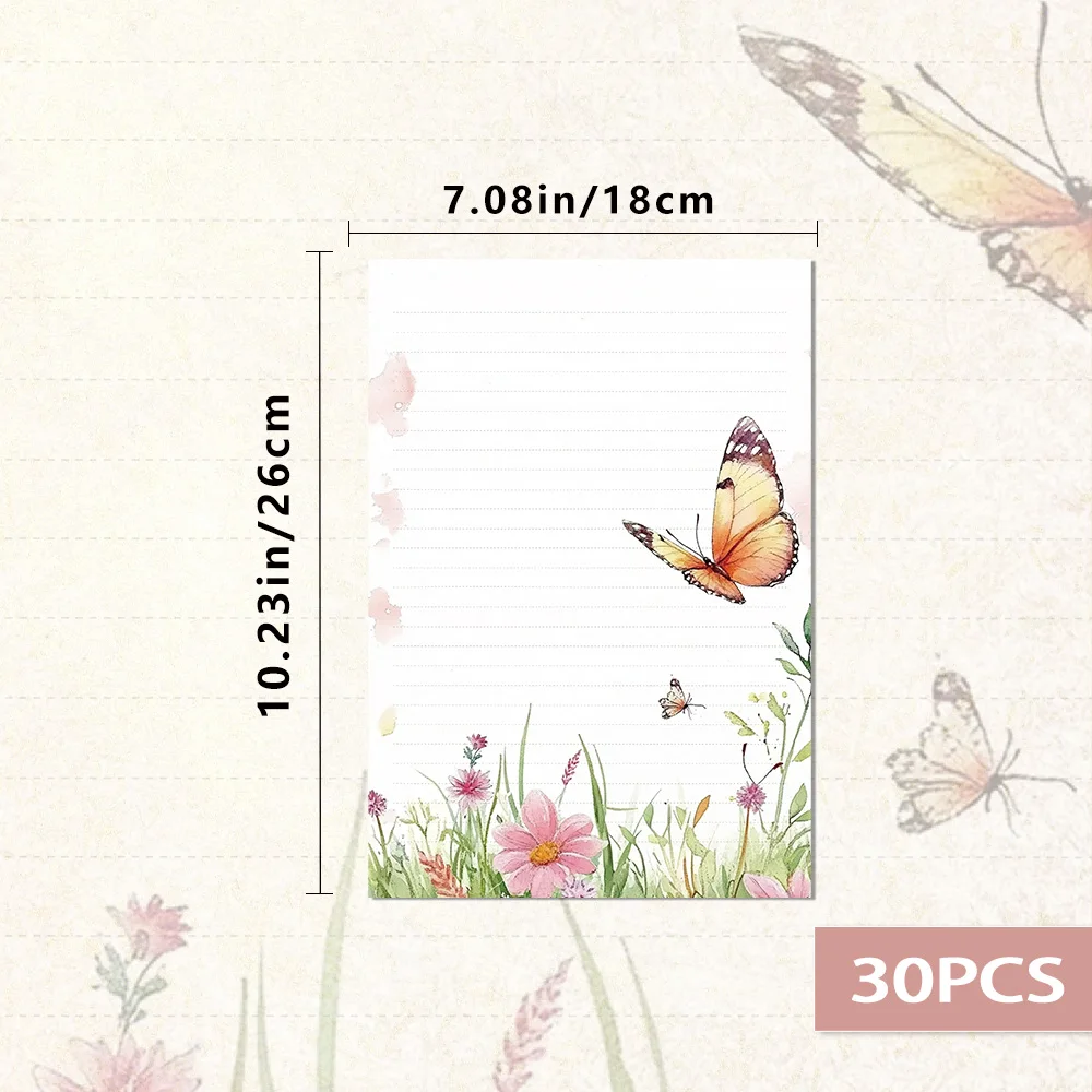 30 Sheets. B5 Size Spring Stationery Paper, Tearable, Suitable for Notes, Handwritten Letters, Pages, and Scrapbooking