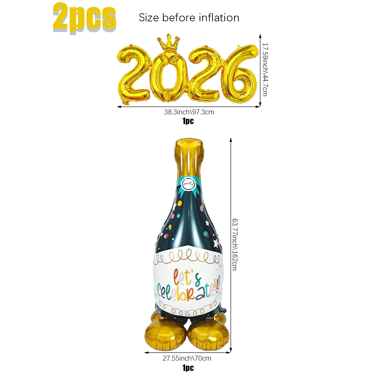 2 قطعة مجموعة زجاجات النبيذ للعام الجديد 2026، حفلة رأس السنة 2026، زينة ليلة رأس السنة الجديدة