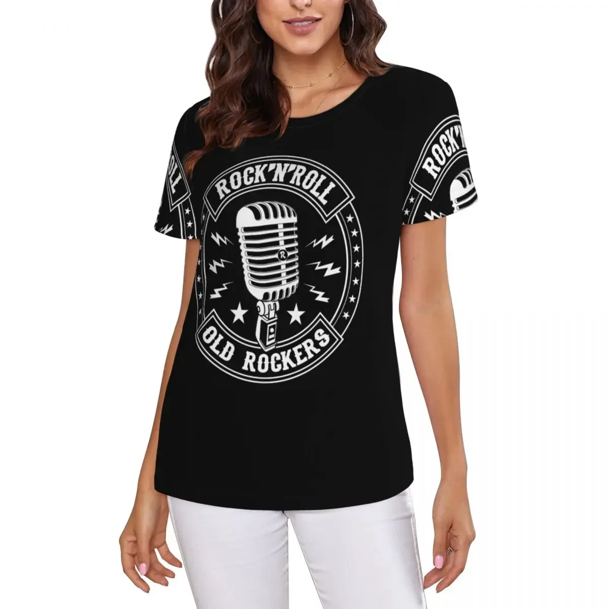 Microphone Rock And Roll Rockabilly T-Shirt Women Short Sleeve T Shirts O-Neck Clothing Cotton Summer Tees Streetwear