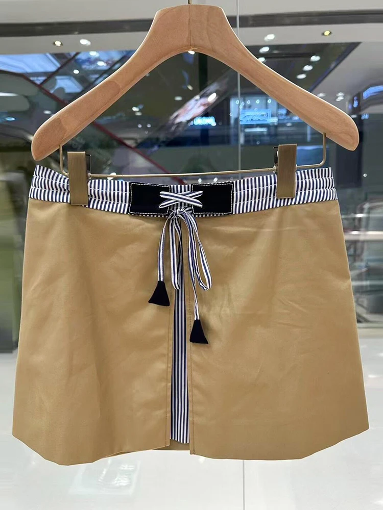 

High Waist ort Striped f Skirt with Belt Design Simple Commute Sle Women's Premium Faion Summer Design S Home South Oil