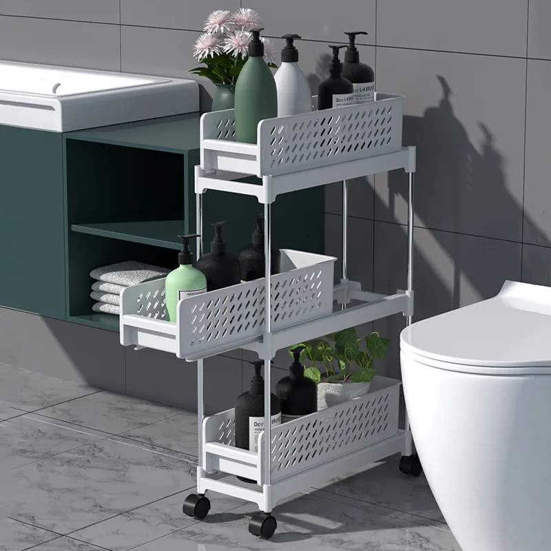 Slidable Slim Storage Cart Pullout Rack for Kitchen Livingroom Bathroom Multi-Tiers Storage Rack Free Combination Space Saving