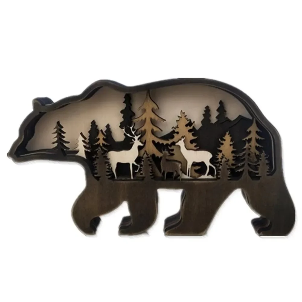 Ornaments Christmas Family Friends Gifts Decoration Wooden 3D Hollow,Ape Panda Sloth Dinosaur EIK Elephant Bear Desktop Toy Car