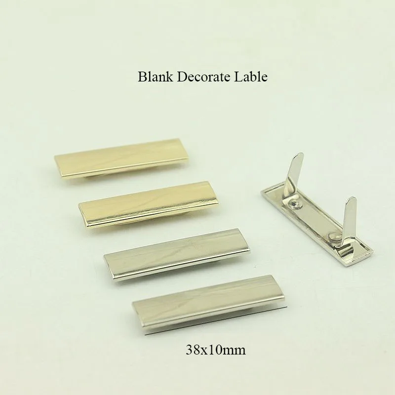 30Pcs 10x38mm Metal Bag Blank Label Customize Logo Decorative Tag Buckle for Shoes Purse Handbag DIY Hardware Sewing Accessories