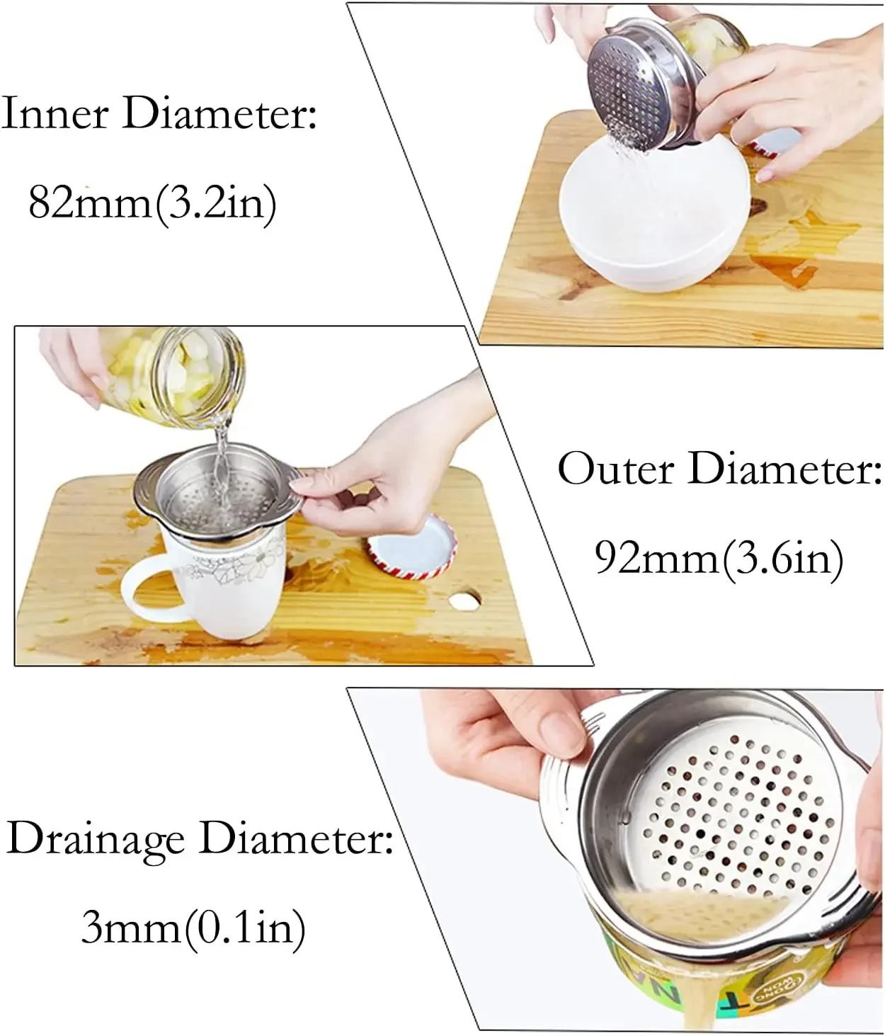 4,5-inch roestvrijstalen zeef, keukenvergiet voor zeef, aftappen en spoelen
