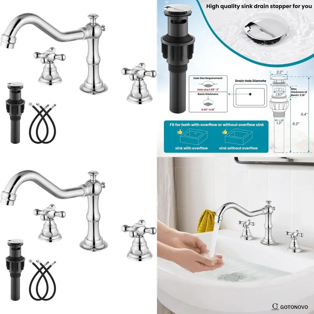 

8 широко распространенных винтажных смесителей для раковины в ванной комнате с 3 отверстиями, 2 крестообразными ручками и выдвижным сливом, горячий/холодный, полированный хром