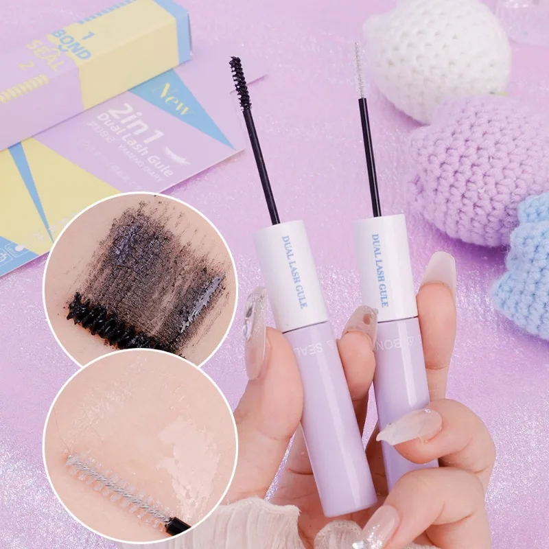 Waterproof Black Clear Eyelash Glue Mascara Double Head Lasting Bond Seal Eyelash Coating Raincoat Strong Hold Quick Dry Makeup