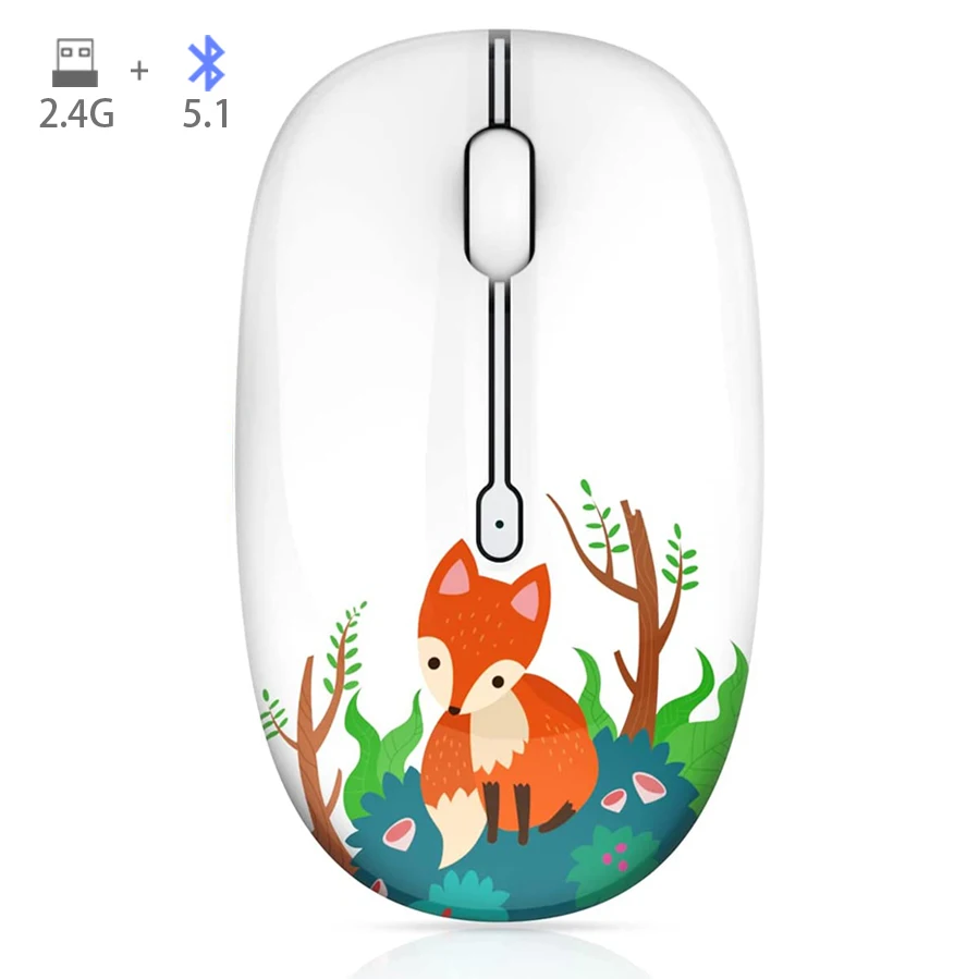 Wireless Cartoon Optical Mouse Cute Silent Mice Dual Mode Bluetooth 5.0 & 2.4G Wireless 1200 DPI for Laptop Notebook PC Computer