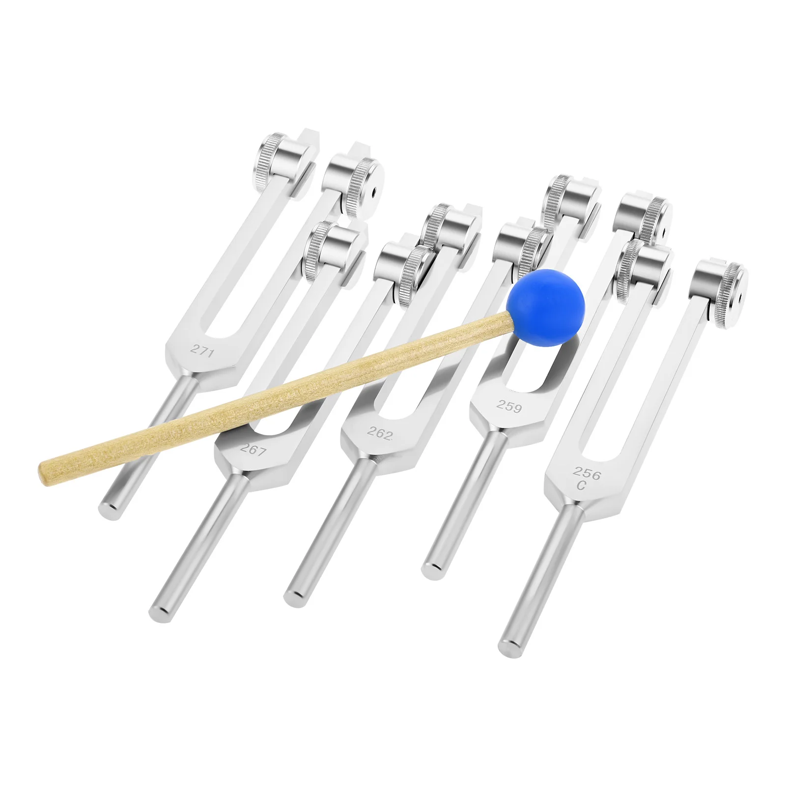 1Set Brain Tuner Tuning Fork Set EEG Delta Theta Alpha Beta 256/ 259/262/267/271Hz with Wooden Voice Box Deep Sleep Meditation