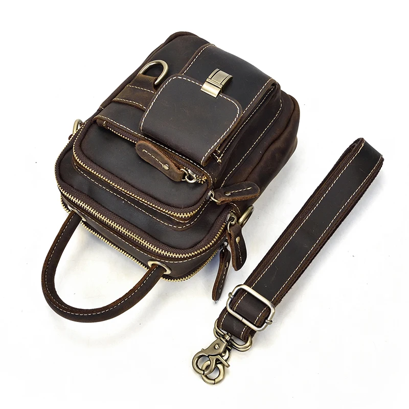 Genuine Leather Shoulder Bag Waist Bag Dual Use Men Small Bag Crossbody Bag Messenger Bag Leather Belt Pouch Crazy Horse Leather