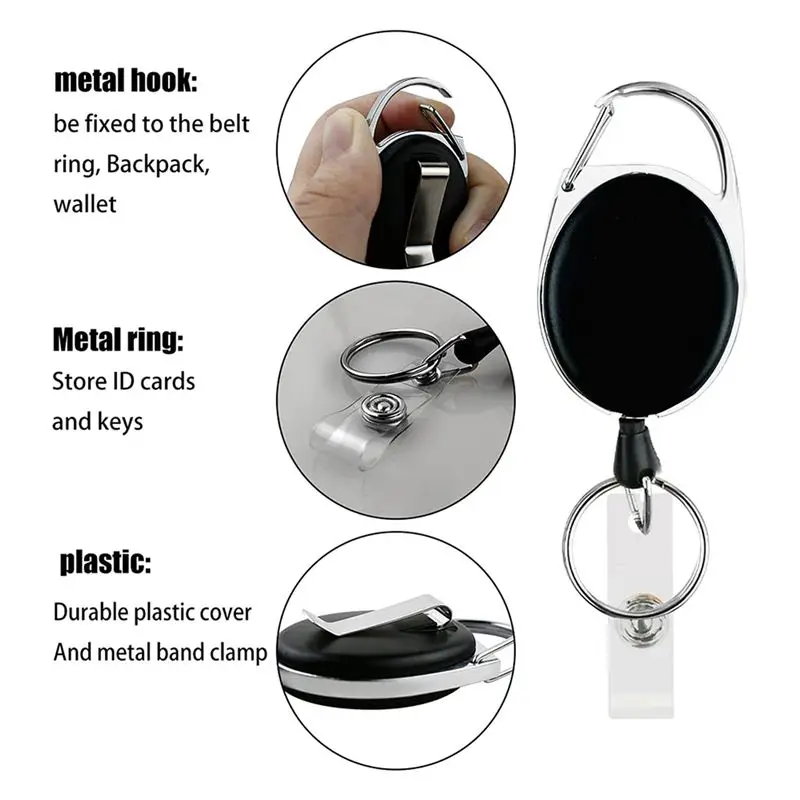 Delicate Texture-10 Pack Heavy Duty Retractable Badge Reel Id Card Holder With Clip And Keyring Carabiner Keychain With Belt Cli