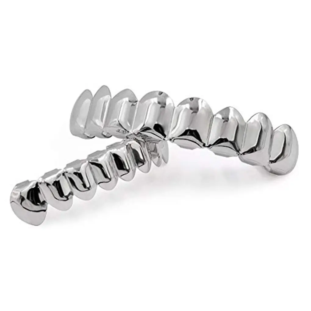 Passende Silberfarbene Hip-Hop-Zahn-Grillz-Kappen, Ober- und Unterkiefer-Grillset für Weihnachtsfeiern, Vampir-Zahn-Grillz
