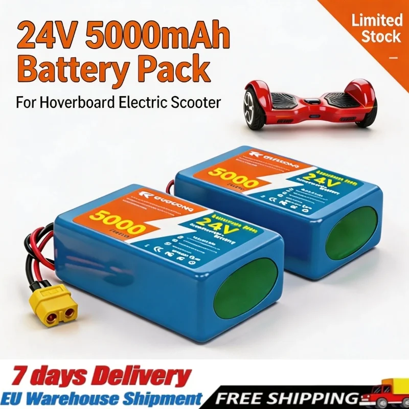 Stabile Dauerleistung 24V 5000mAh 6S2P 18650 Lithium-Ionen-Akkupack, große Kapazität mit komplettem Mehrfachschutzsystem einschließlich Überladeschutz, verschleißfestes Ersatzteil für Elektroroller