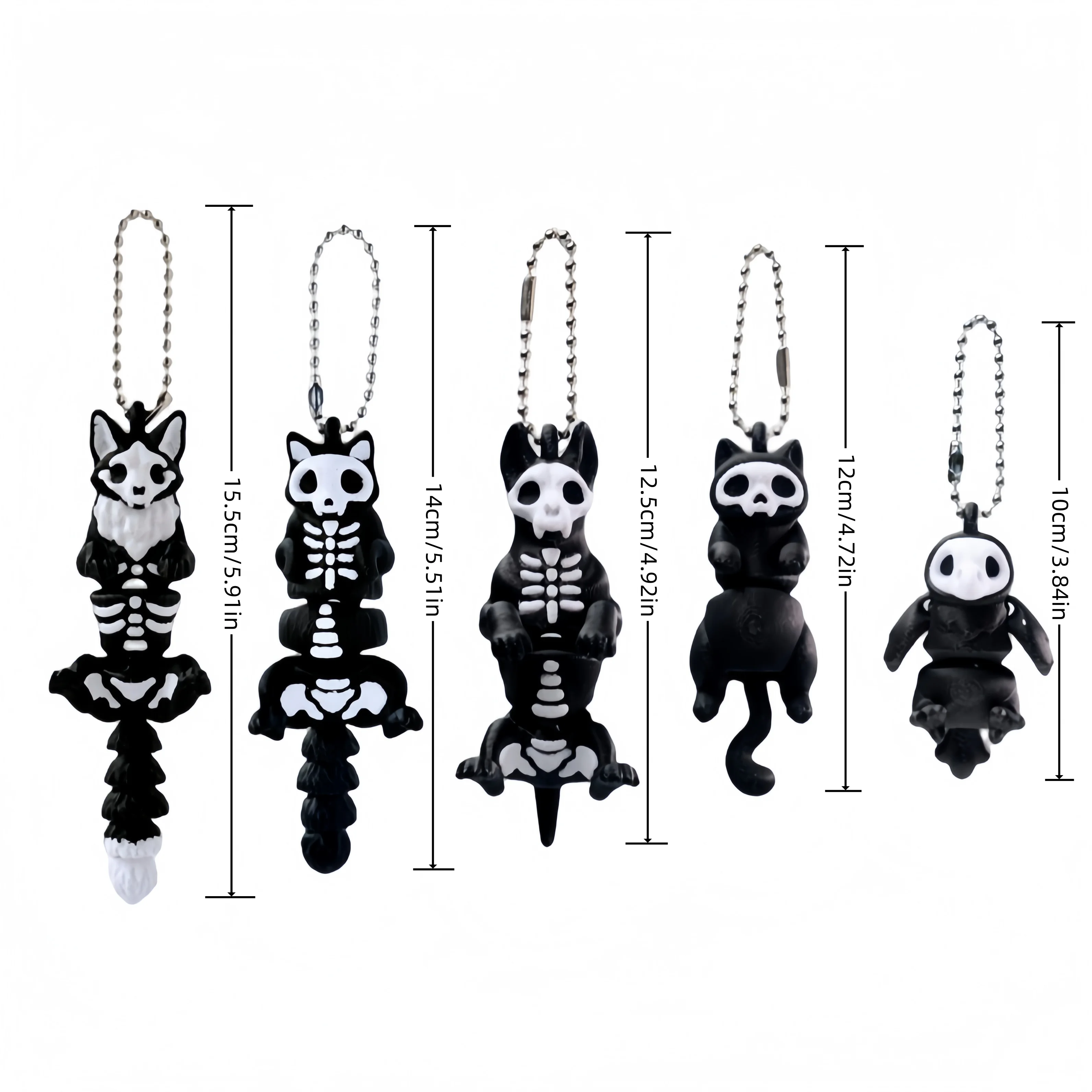 1/5 Pieces - 3D Printed Articulated Bone Fox, Black Cat, Crow Hanging Ornament Keychain, Christmas Birthday Wedding Keychain Gift, Halloween Indoor and Outdoor Hanging Decoration, Car Hanging Ornament