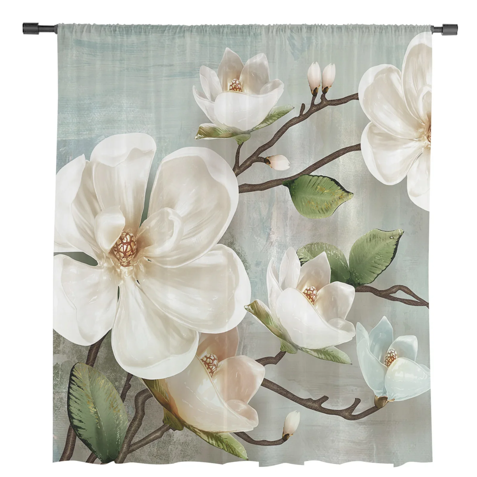 Idyllic White Flowers Vintage Background Window Tulle Curtains for Living Room Kitchen Modern Window Treatments Voile Curtains