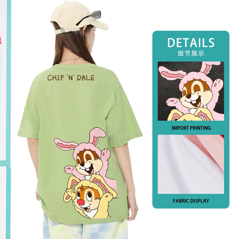 Disney Chichititi Camiseta de algodón para pareja, camisa de manga corta, periférico de anime, holgada, a la moda