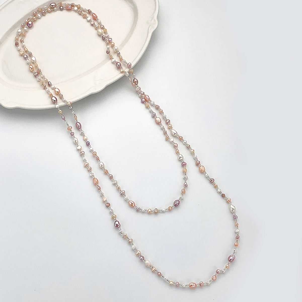 天然淡水真珠のネックレスバロック不規則なカラフルなセーターチェーン女性のためのジュエリーアクセサリーデイリーギフト 160 センチメートル