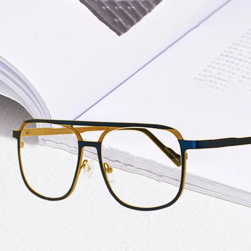 

REAL New Oversized Square Semi-Metal Glasses Frame Women Clear lenses Double Bridges Men Frame Optical Glasses MT0423