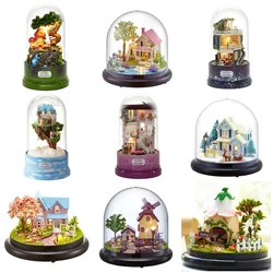 DIY Wooden Doll House Miniature Kits With Furniture Princess Villa Assembled Glass Ball Casa Dollhouse Toys for Girls Gifts