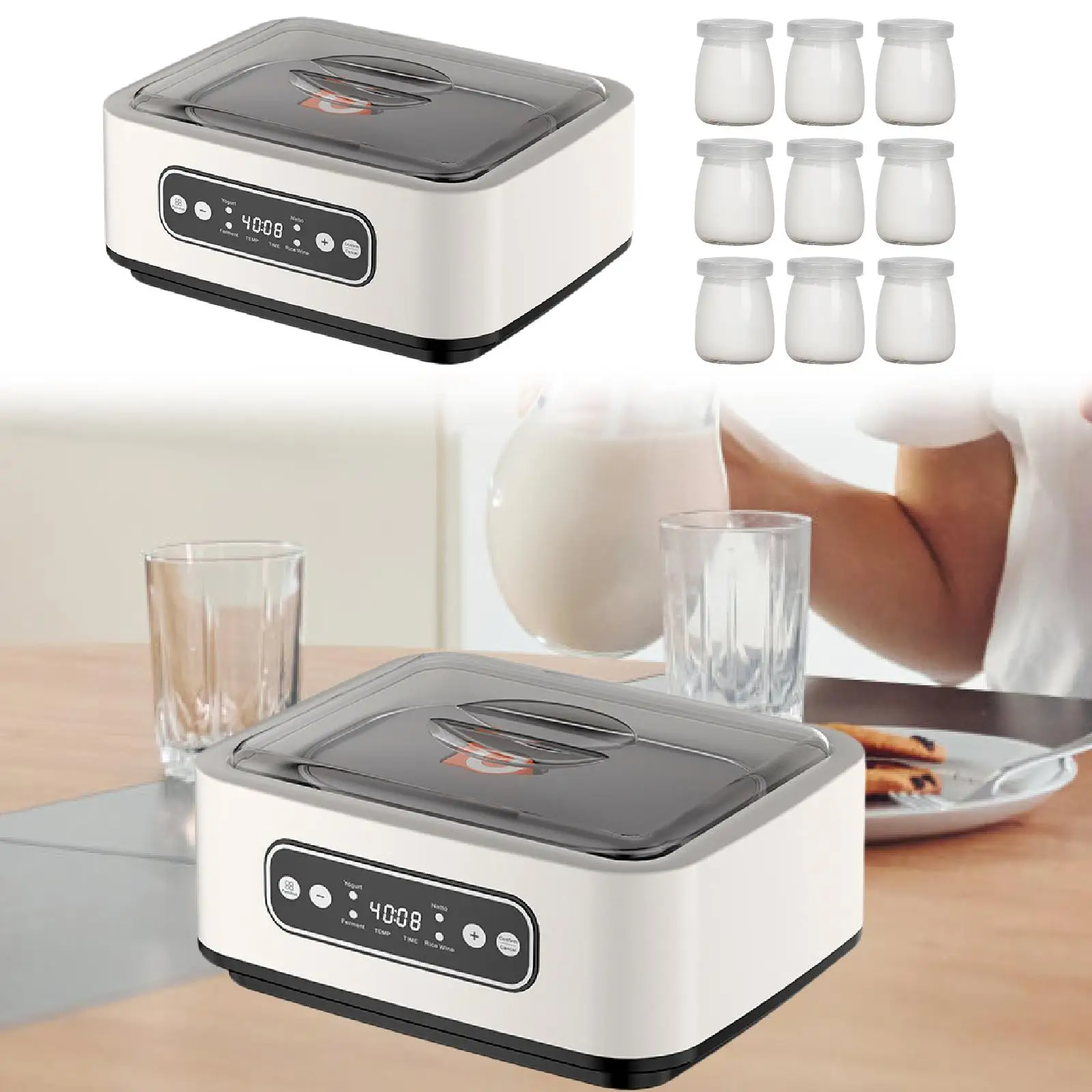 صانع الزبادي التلقائي متعدد الوظائف المنزلية منخفضة الضوضاء DIY قابل للتعديل درجة الحرارة الفولاذ المقاوم للصدأ وعاء داخلي صانع ناتو