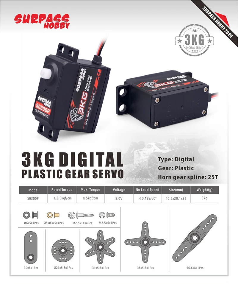 SURPASS Hobby S0300P Plastic Gear 3KG Digital Servo for RC Airplane Robot 1/12 1/14 RC Car Boat Duct Plane