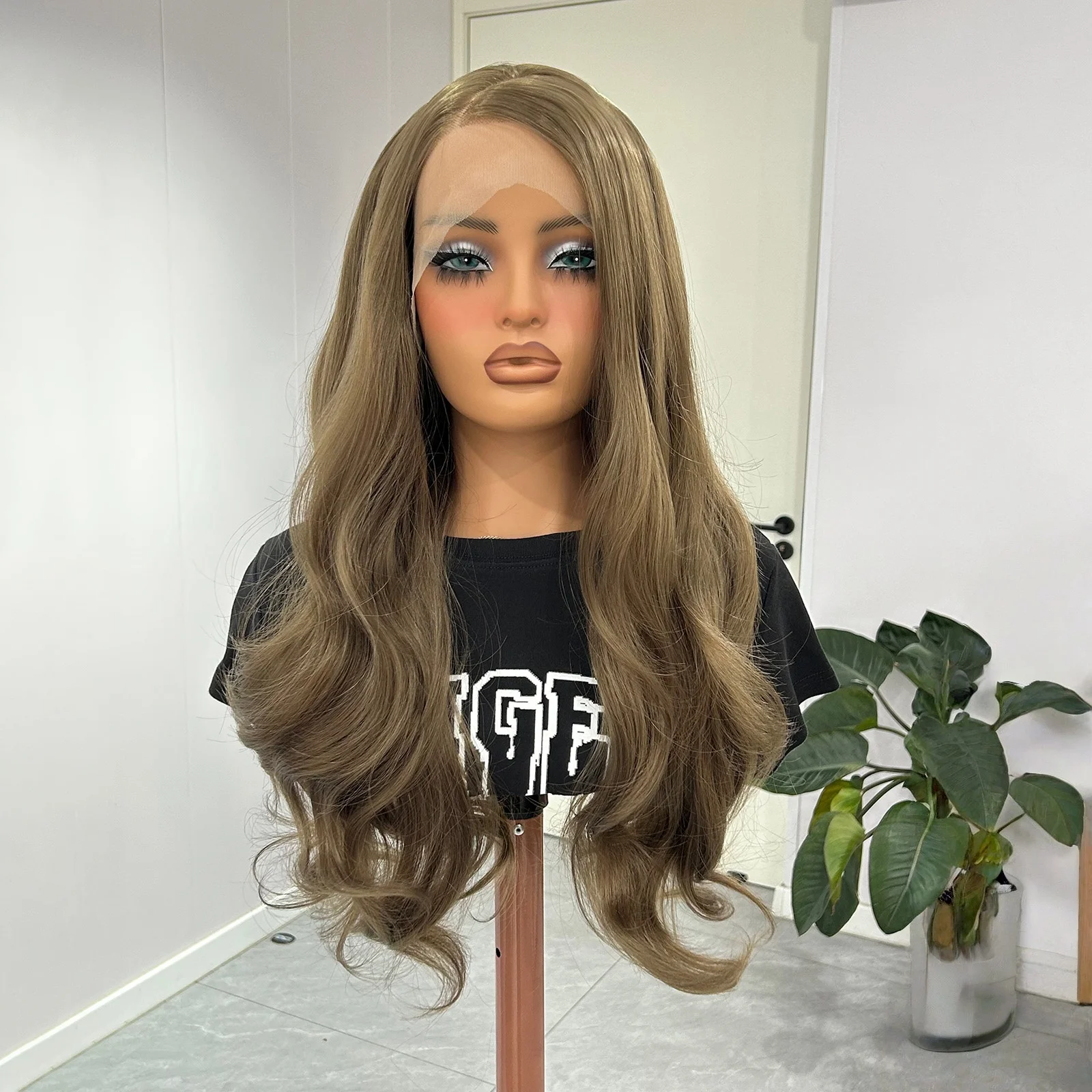 Long Brown Wavy Wigs for Women Natural Body Wave Synthetic Light Brown Curly 13X4 Lace Front Daily Party Cosplay Heat Resistant