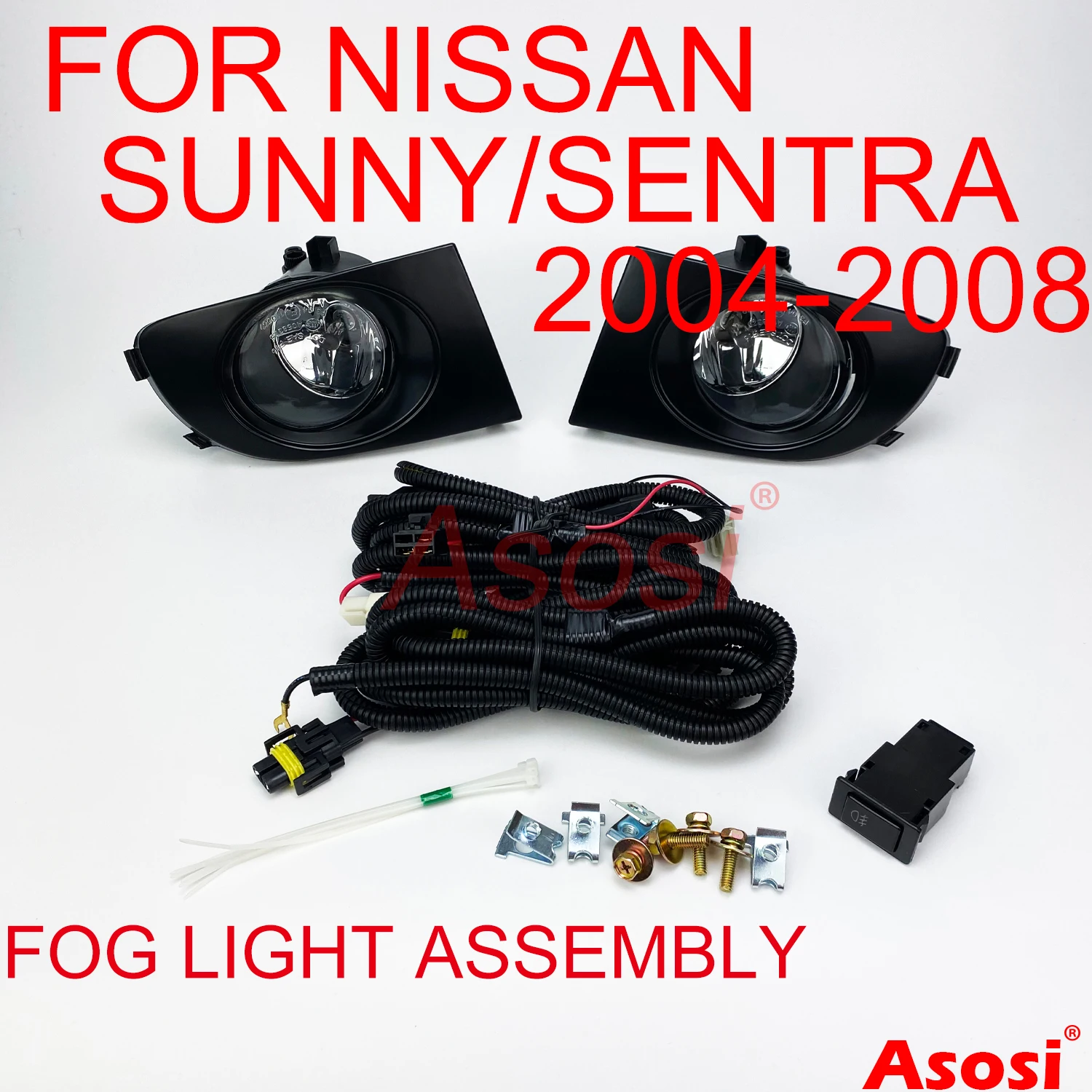 Front Bumper Fog Lamps Driving Lights For Nissan SUNNY / SENTRA 2004 2005 2006 2007 2008 Complete Kit Replace Or Upgrade