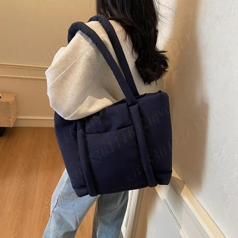 

Padded Nylon Shoulder Bag Large Capacity Puffy Tote Handbags Travel Puffer Bag Work Causal Underarm Pouch Soft Top-Handle Bags