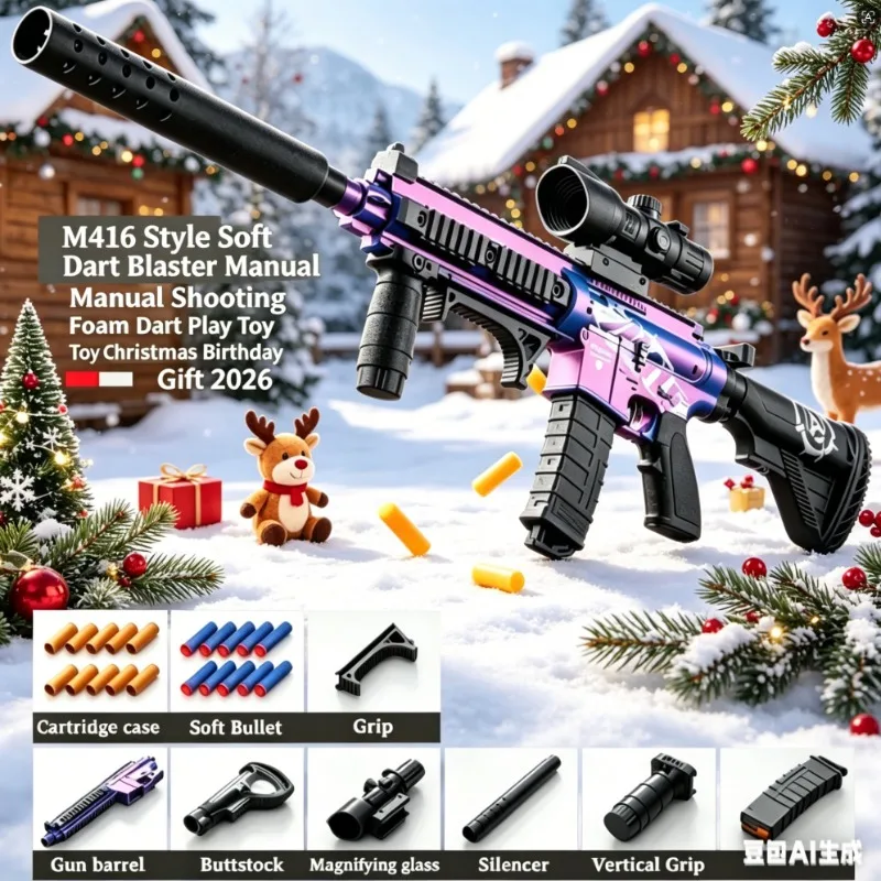M416 Style Foam Bullet Blaster Manual Fire Soft Bullet Play Toy Xmas New Year Gift 2026