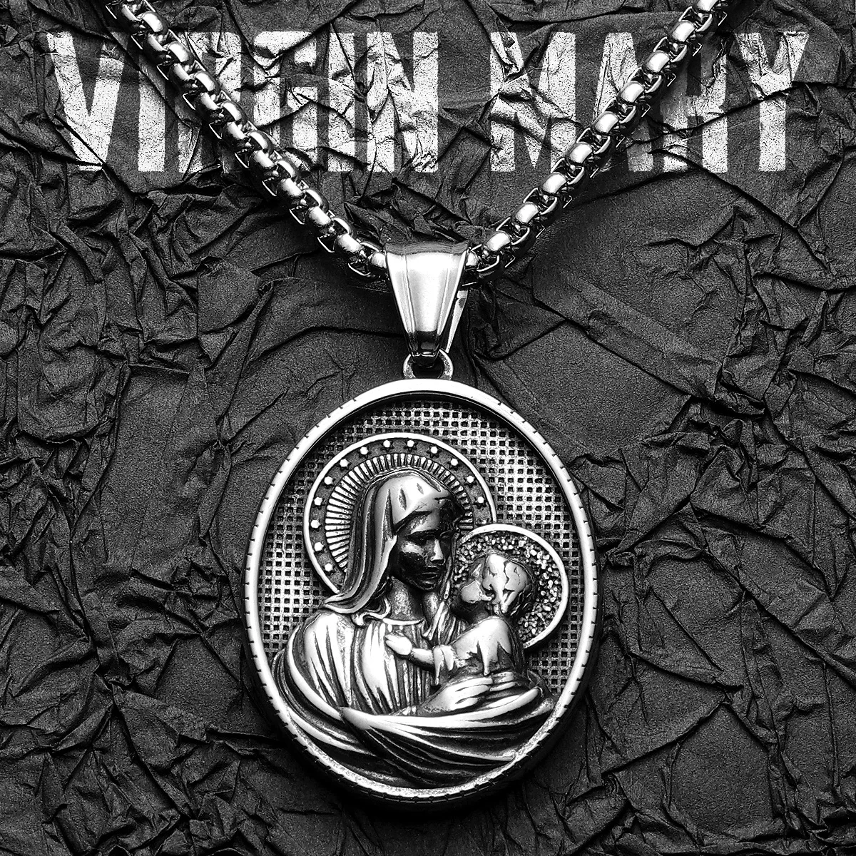 Virgin Mary Holy Child Stainless Steel Men Necklace Pendant Chain Powerful Amulet Cool Vintage For Women Jewelry Gifts Wholesale