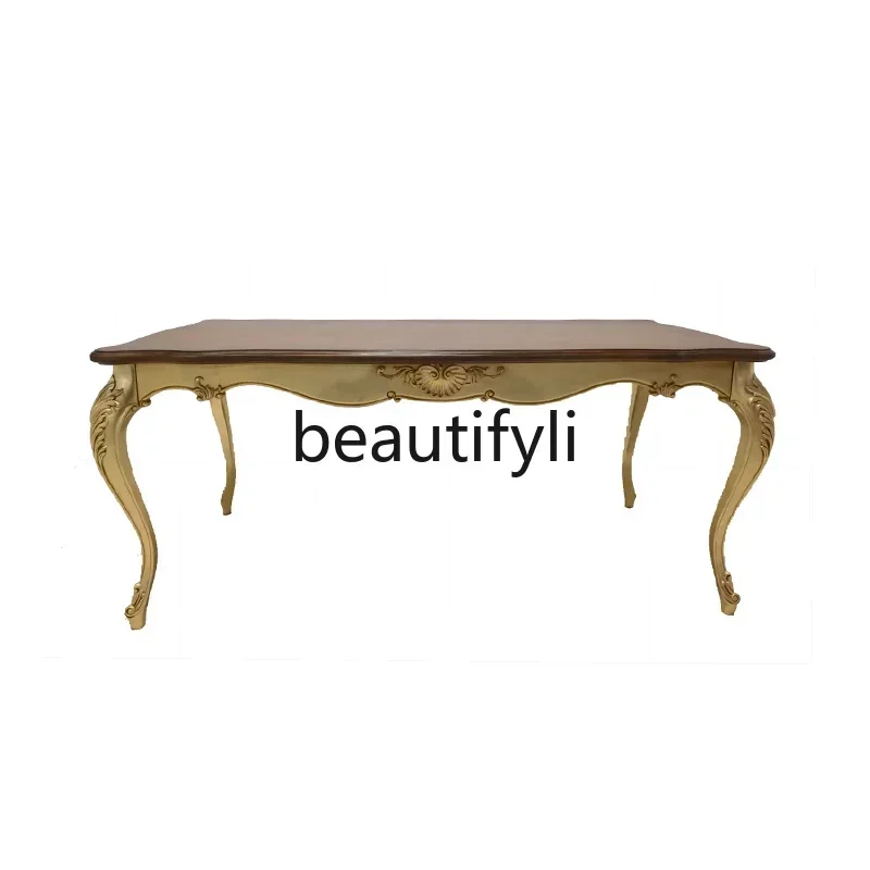 C32 French light luxury solid wood carving flower long dining table European classical dining table and chair combination