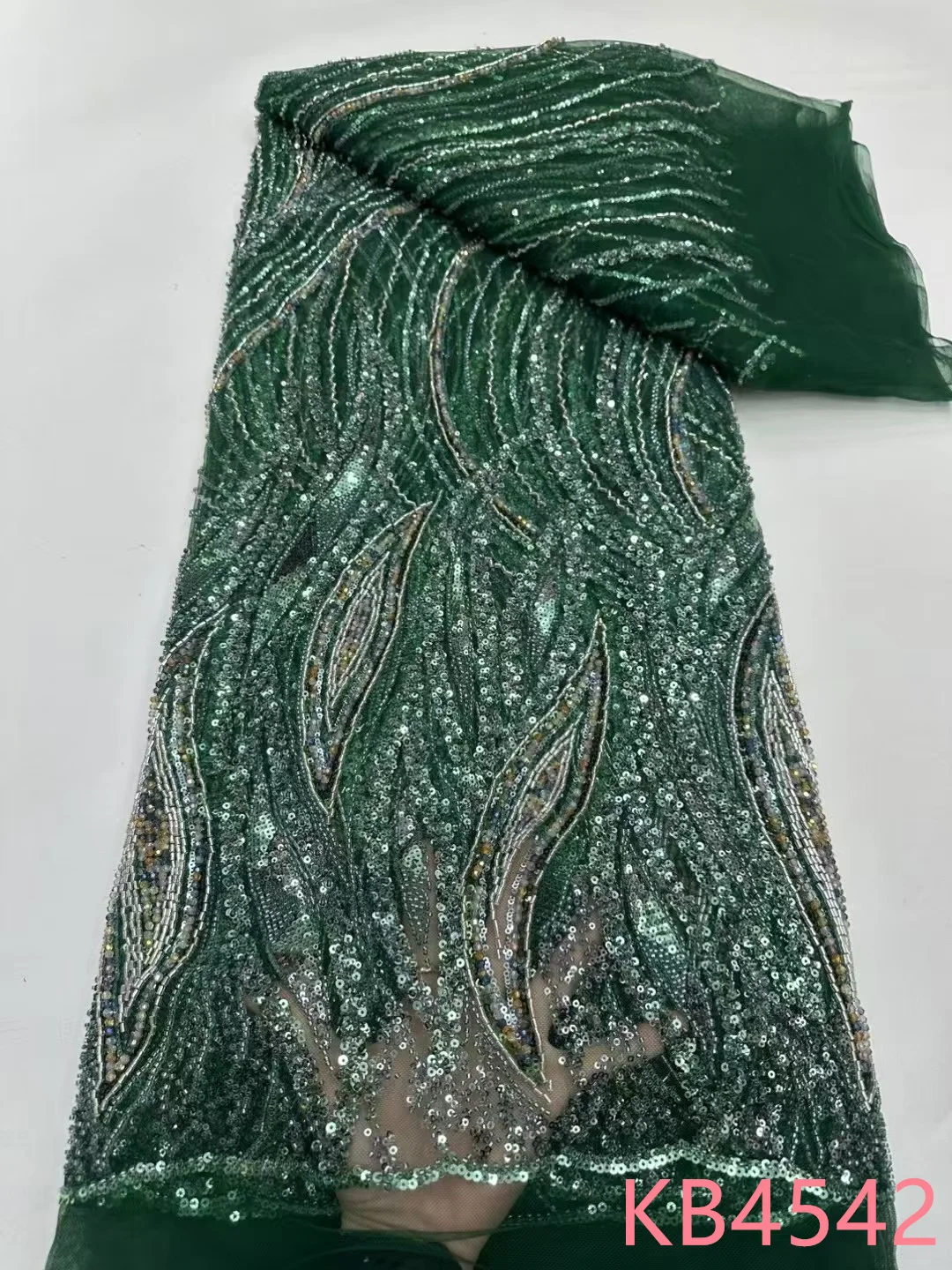 قماش دانتيل أفريقي 5 ياردات جودة عالية 2024 أقمشة دانتيل شبكية فرنسية مطرزة بالترتر مع دانتيل تول للخياطة KB4542