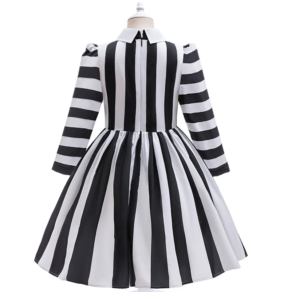 Halloween Beetle Juice Cosplay Black White Stripes Girls Princess Dress Kids Carnival Disguise Party Clothes Children Costume