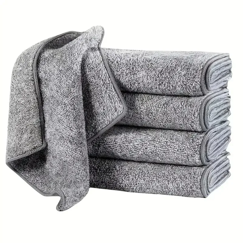1/5 Pcs Bamboo Charcoal Cloth Kitchen Cloth Scouring Pad Table Cleaning Cloth Thickened Dishwashing Cloth Bamboo Charcoal Fiber