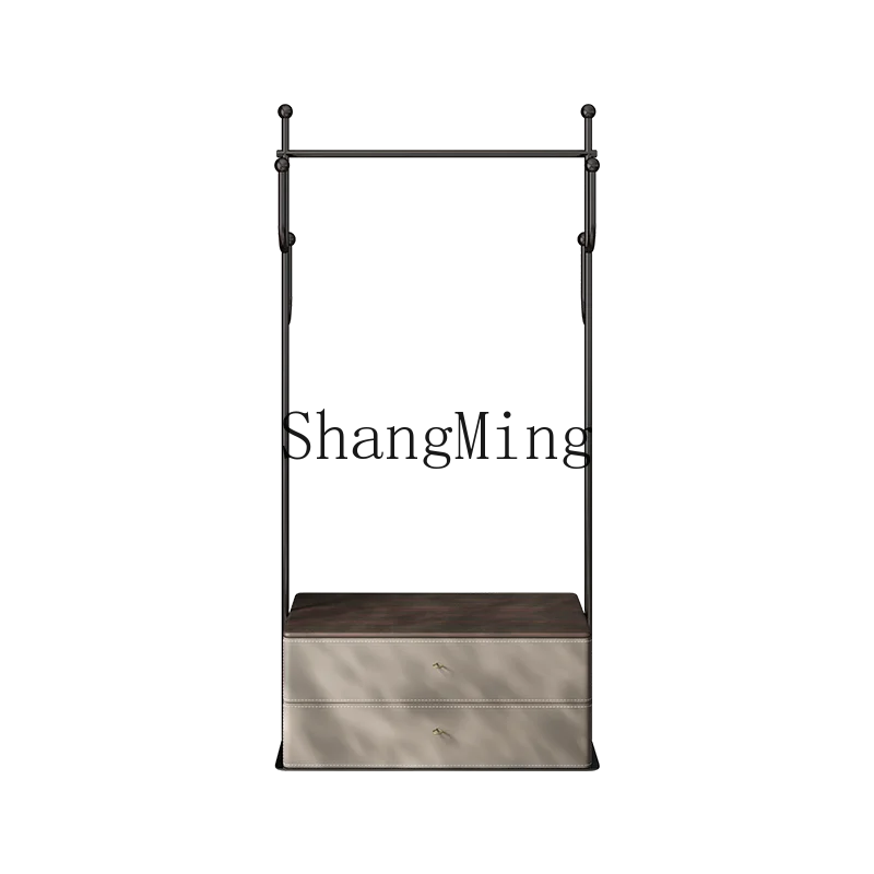 

CL light luxury bedroom floor coat rack storage cabinet integrated stainless steel hanger solid wood saddle leather advanced