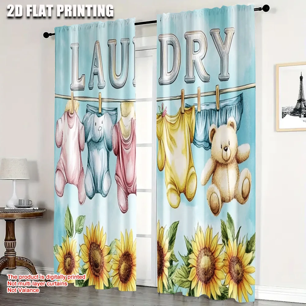 

2pcs, Curtain Fabric 2D plane printing Sunflower Laundry Polyester (without rod) Stuff Clearance for Bedroom & Living Room Decor