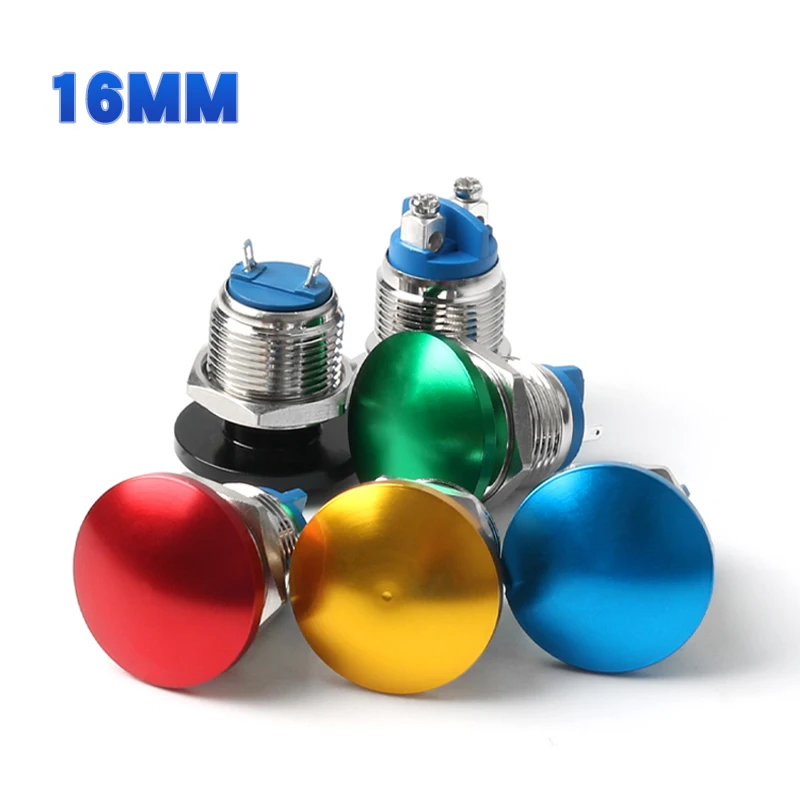 16/19/22MM Mushroom Head Metal Push Button Switch 1NO Momentary Self-Reset Screw/Welding Foot Red/Yellow/Blue/Green/White