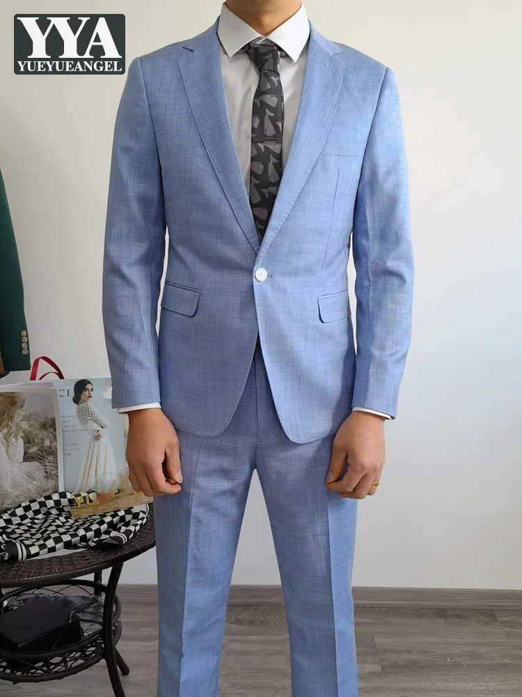 

British Style Mens Wedding Handsome Suit Banquet Host Blazers Two Piece Set Single Button Fashion Slim Fit Long Trousers Outfits