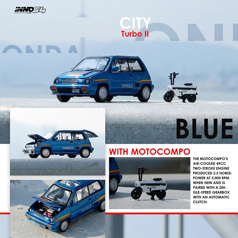 

INNO 1:64 Model Car CITY TURBO II Alloy Die-cast Vehicle W/MOTOCOMPO-Blue