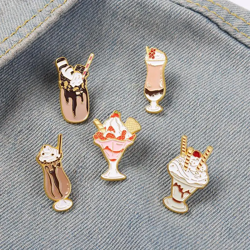 Ice Cream Enamel Pins Chocolate Strawberry Cookies Brooches Bag Hat Lapel Pin Badge Dessert Shop Decoration Jewelry