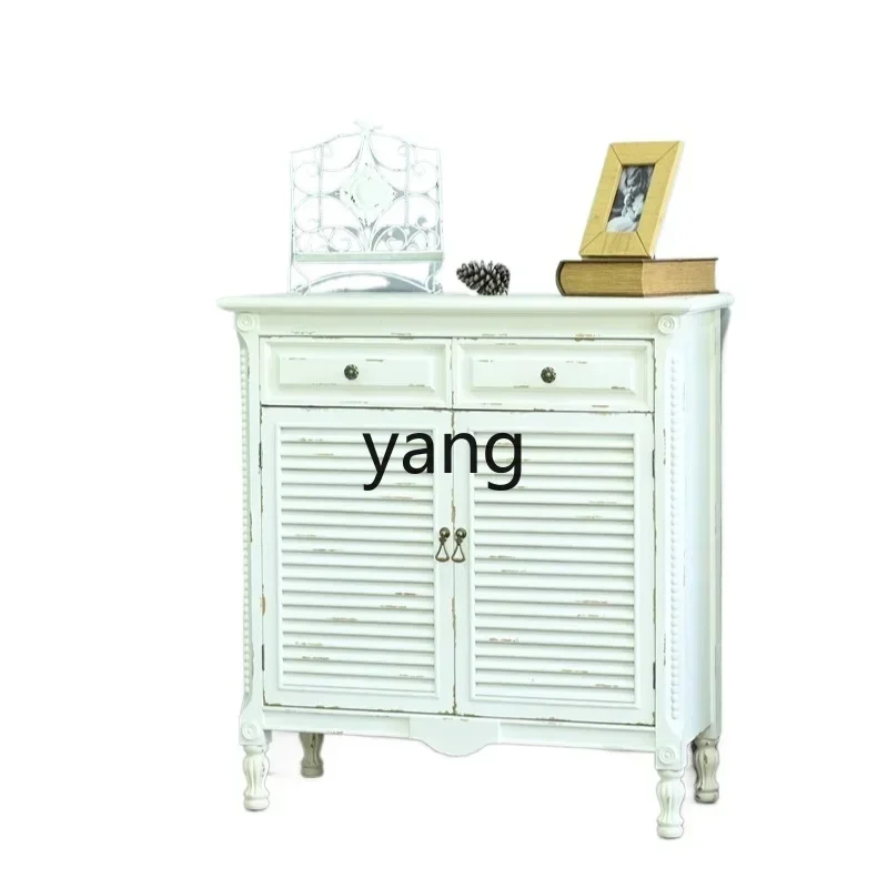 LTT French Country Retro Solid Wood Multi-layer Lattice Locker Balcony Living Room Multifunctional Storage Cabinet